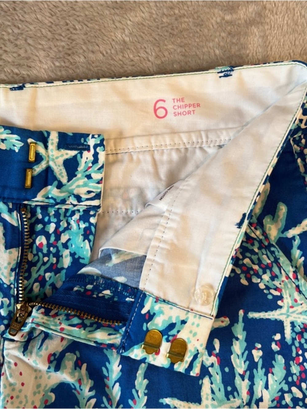 Lilly Pulitzer Blue Coral & Seaweed Chipper Flat-Front‎ Shorts 6 - Picture 3 of 9
